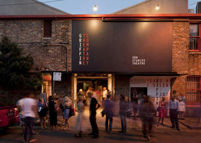 People in front of the Griffin Theatre Company building at dusk, Griffin Theatre Company, Darlinghurst - Credit: Griffin Theatre Company