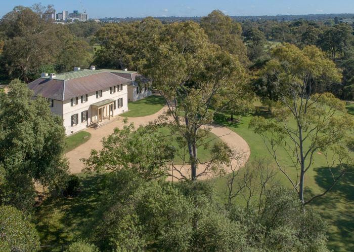 Aerial view of historic building in park, Old Government House in Parramatta Park, Parramatta - Credit: Rick Stevens | National Trust NSW