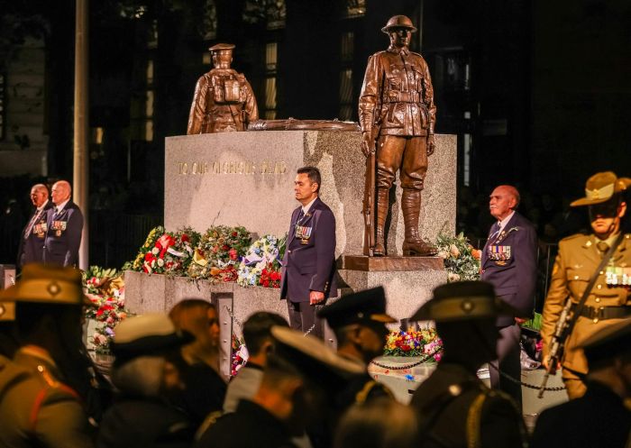 Memorial with servicemen, ANZAC Day Dawn Service, Sydney - Credit: Salty Dingo | RSL NSW