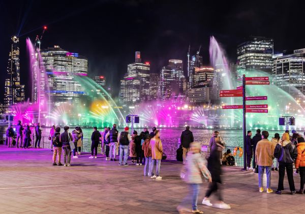 View of Infinity liquid light show at Darling Harbour, Vivid Sydney 2022