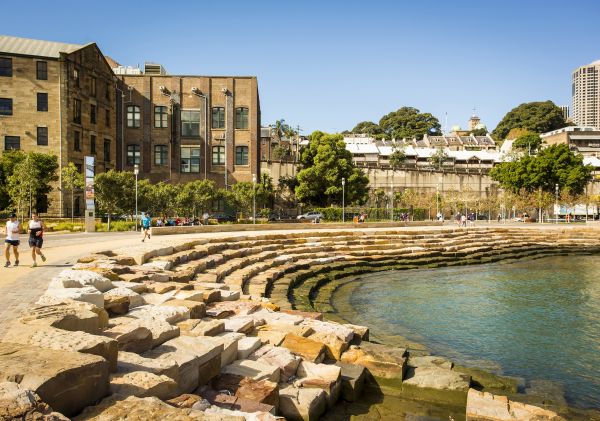 Men running through by Nawi Cove, Barangaroo Reserve, Barangaroo, Sydney City