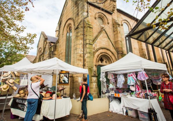 Market stalls at Paddington Uniting Church, Paddington Markets, Paddington