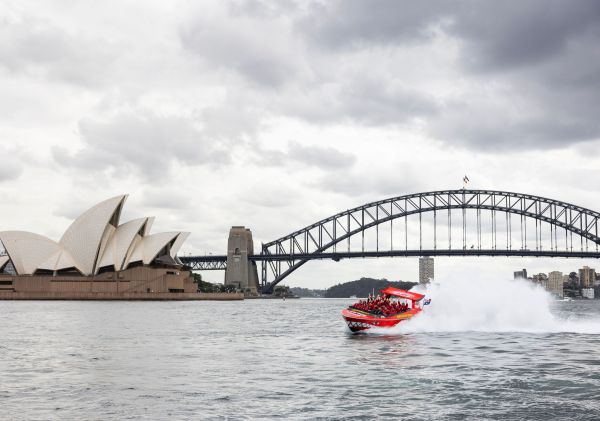 The thrilling adventure with Sydney Harbour Bridge in background, Oz Jet Boating, Sydney