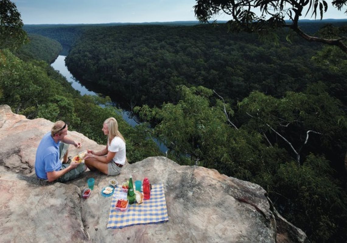 Couple enjoying a picnic at The Lookout in Penrith Penrith, Sydney