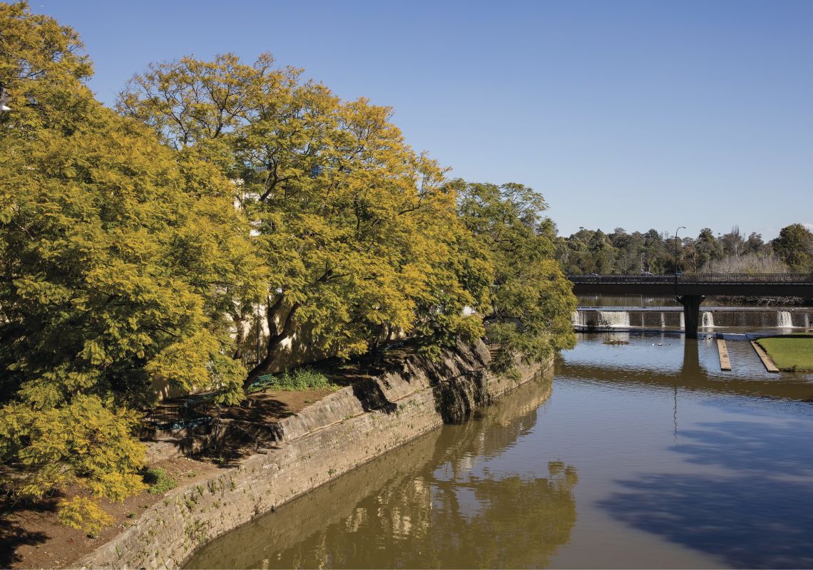 Parramatta River, Parramatta The Parramatta River flows under a bridge in Parramatta, Sydney