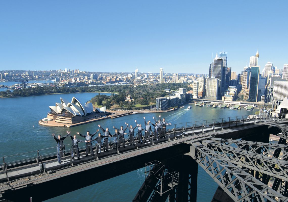 Sydney Harbour Bridgeclimb 'Bridgeclimb Sydney' participants reach the summit of the Harbour Bridge