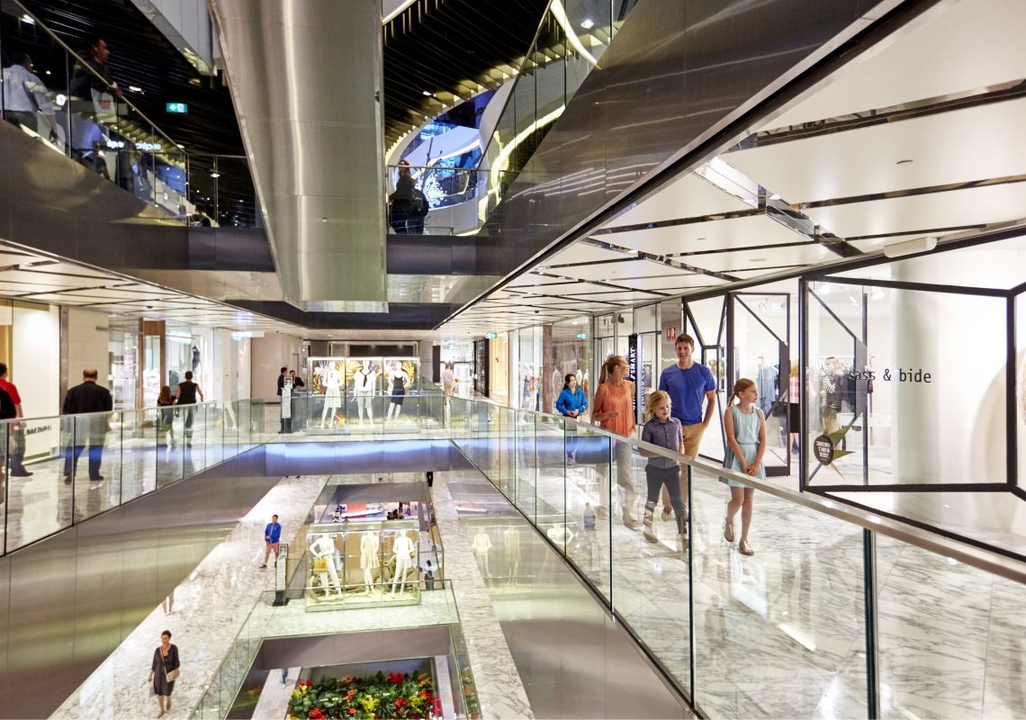 Westfield, Sydney A family walking by boutiques in Westfield Sydney, city centre