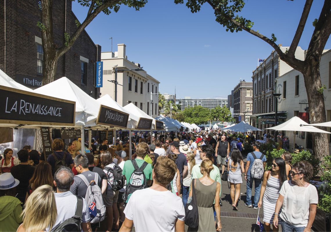 Foodie Markets, The Rocks The bustling Foodie Markets, in The Rocks on Friday