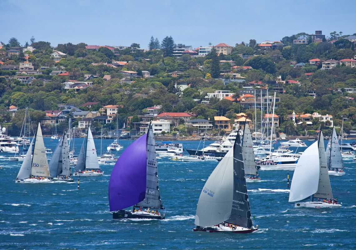 Sydney Hobart Yacht Race, Sydney Harbour Sails billowing in the Rolex Sydney Hobart Yacht Race, Sydney Harbour