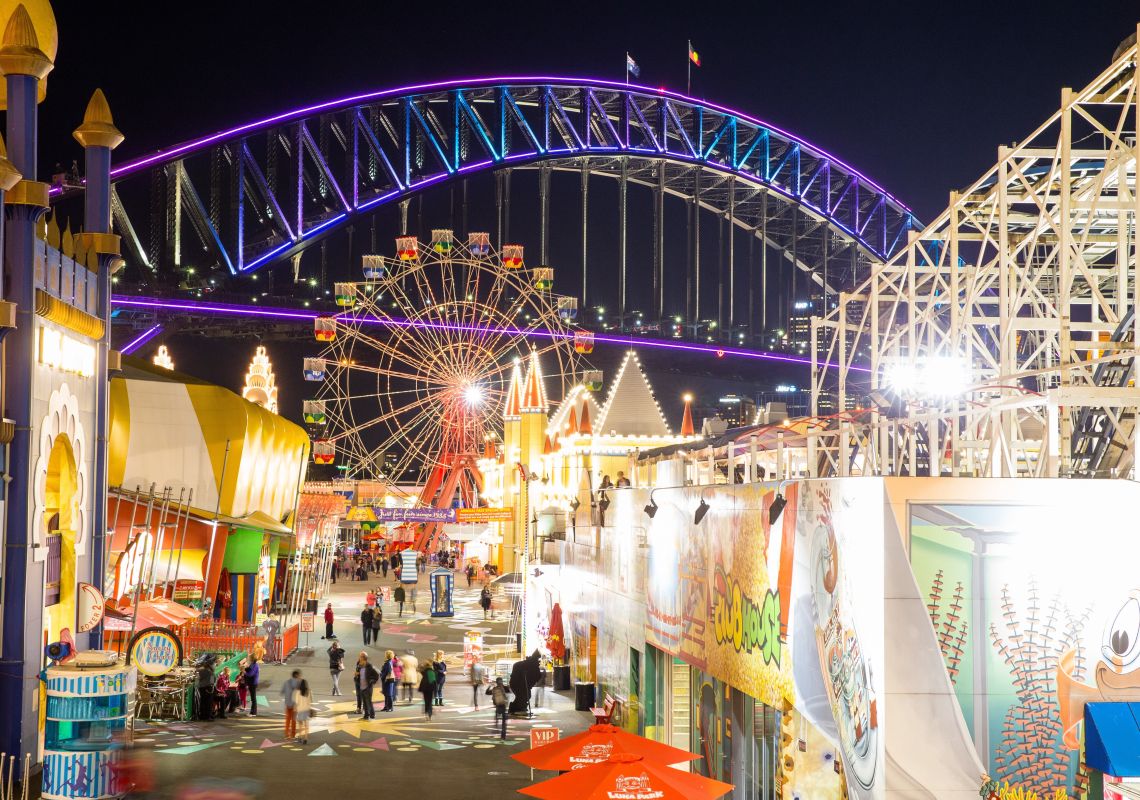 Luna Park and the Sydney Harbour Bridge during Vivid Sydney Luna Park and the Sydney Harbour Bridge during Vivid Sydney