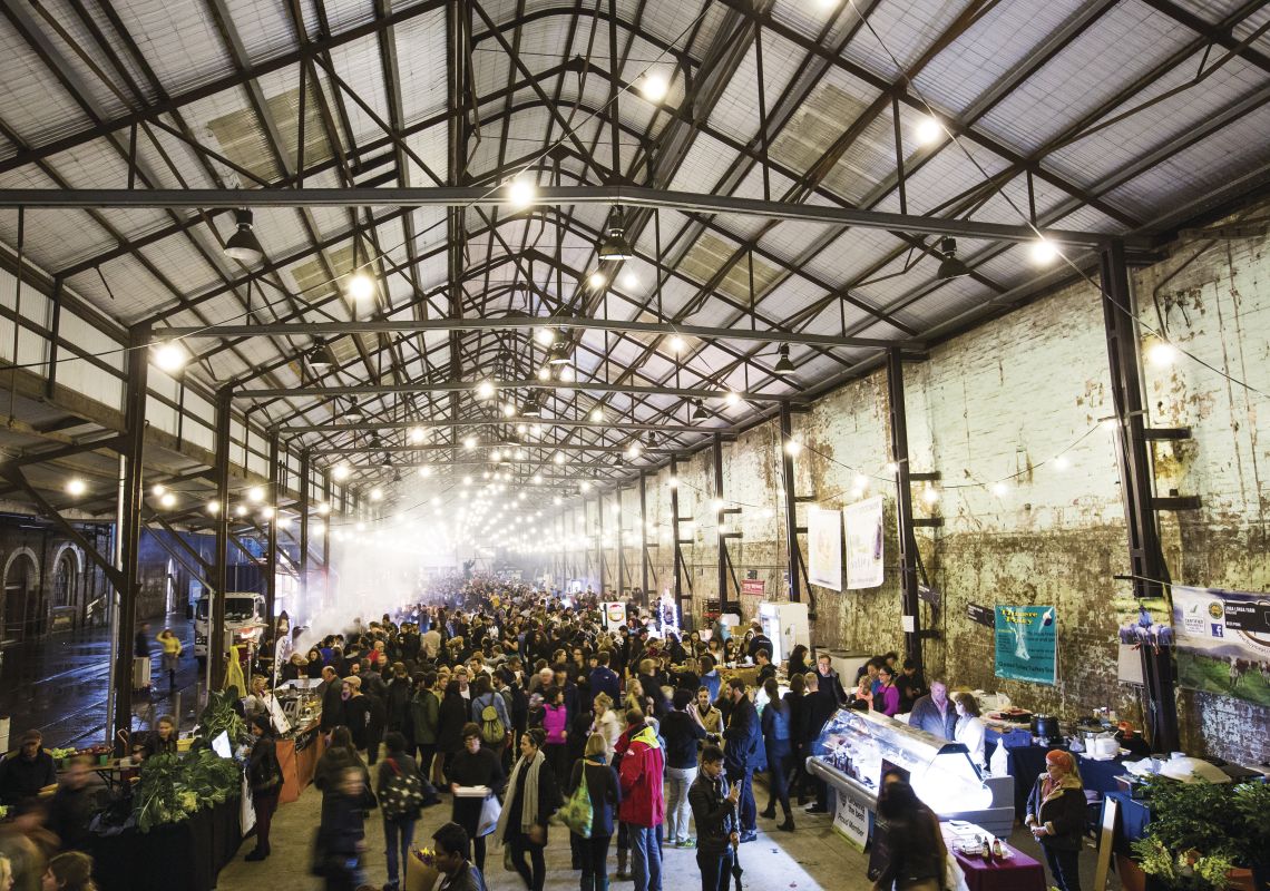 The Night Markets in the Carriageworks at Eveleigh, Sydney Crowds visiting The Night Markets in the Carriageworks, Eveleigh