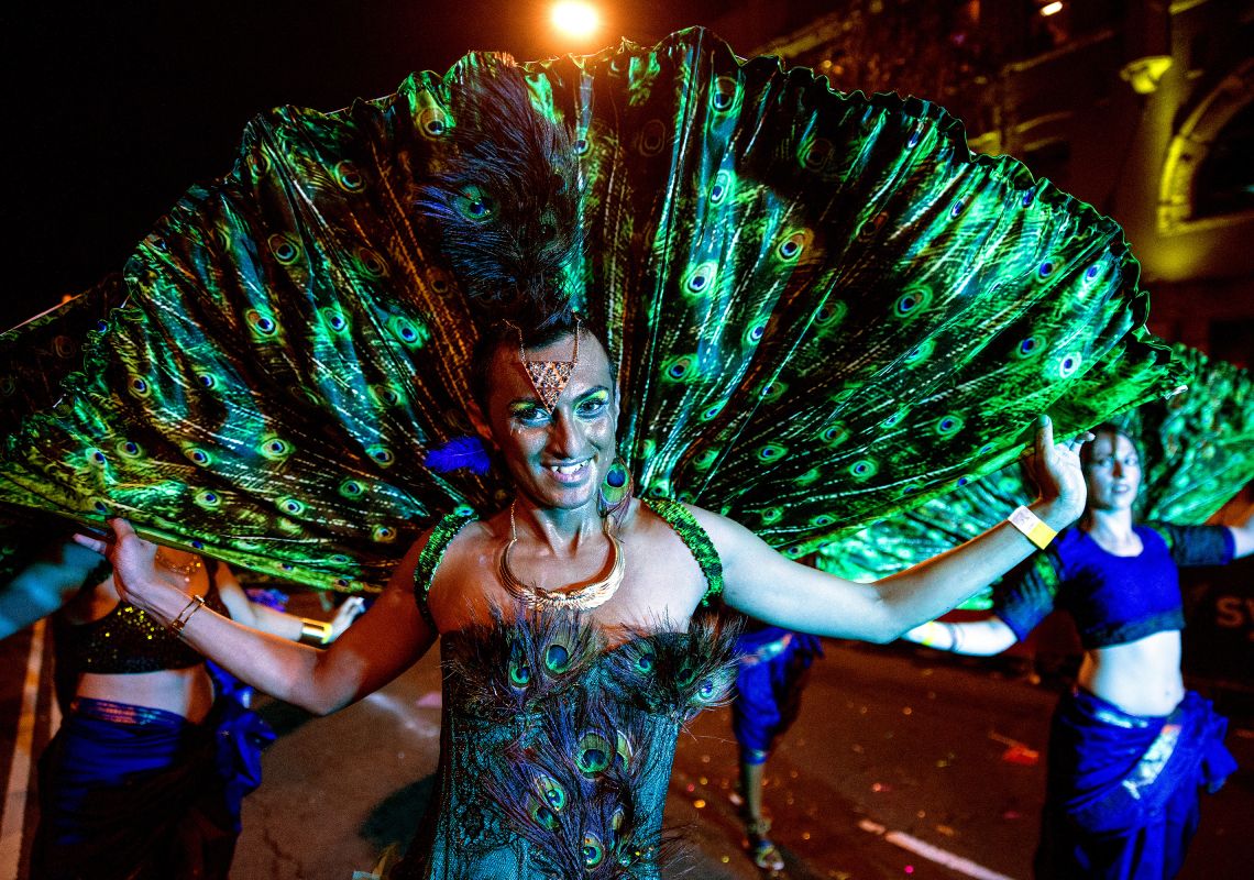 Sydney Gay and Lesbian Mardi Gras Parade, Darlinghurst Peacock costume at the Sydney Gay and Lesbian Mardi Gras parade, Darlinghurst