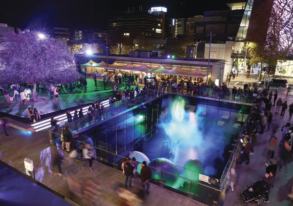 Vivid Sydney installation at Chatswood Concourse Gondwana Light Lab projection and installation at Chatswood Concourse