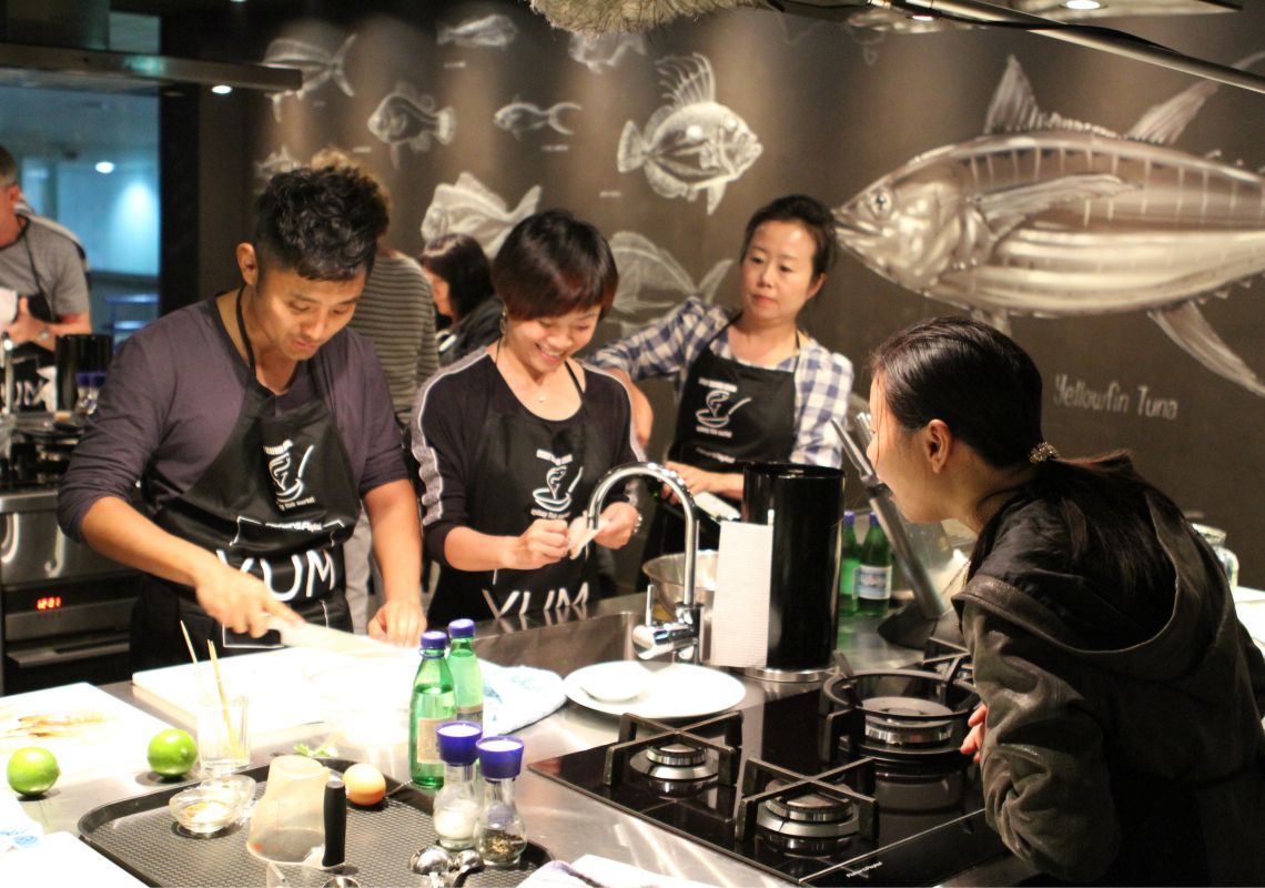 Sydney Seafood School, Sydney Fish Market Small group enjoying a cooking class at the Sydney Seafood school, Sydney Fish Market