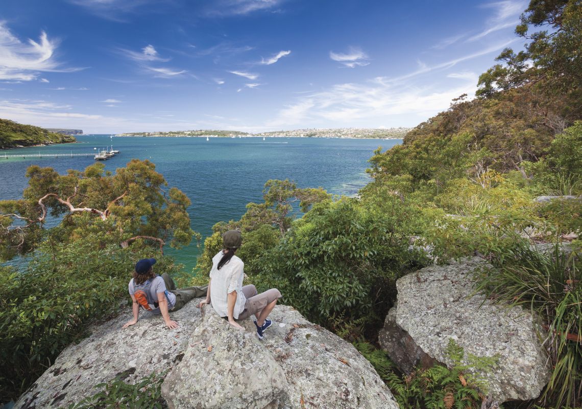 Lookout over Sydney Harbour, Manly to Spit Bridge Walk People enjoying lookout over Sydney Harbour, from the Manly scenic walkway