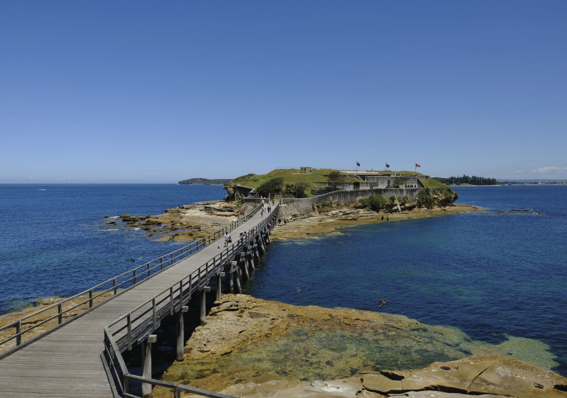 Bare Island, Kamay Botany National Park View across footbridge to the historic Bare Island, Kamay Botany National Park