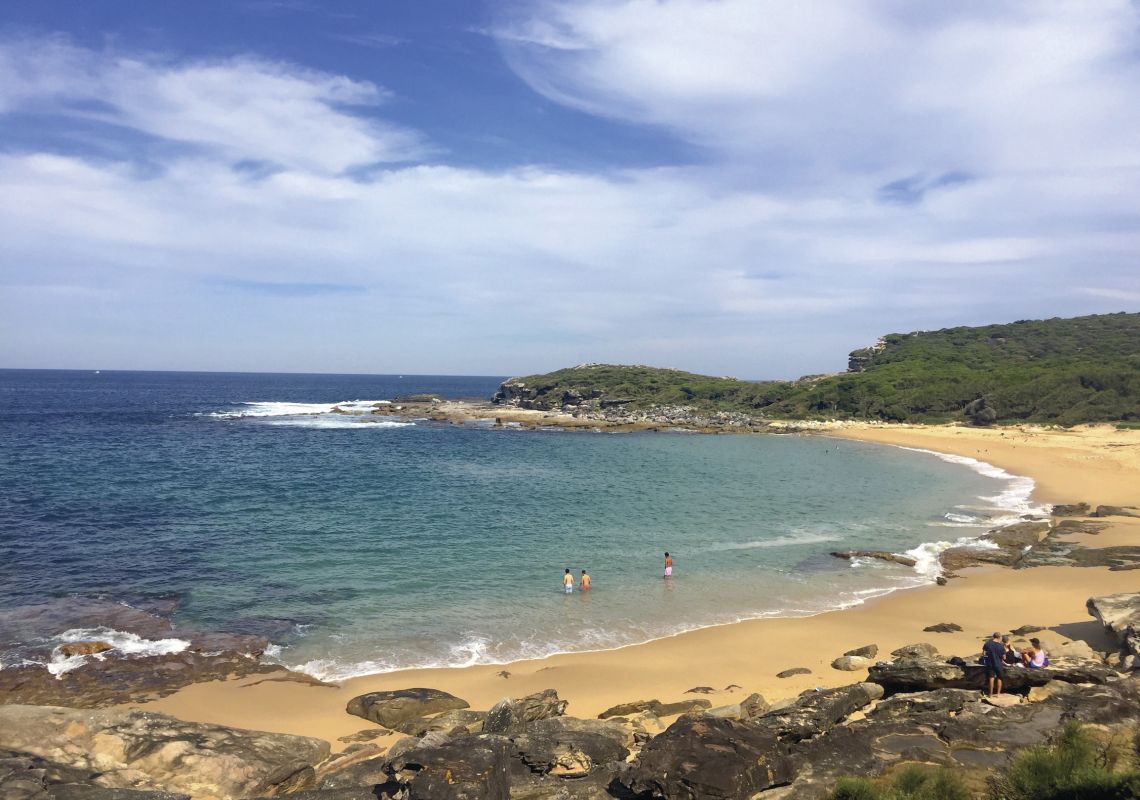 Little Marley Beach, Royal National Park Bathers at Little Marley Beach on the Coast Track from Bundeena, Royal National Park