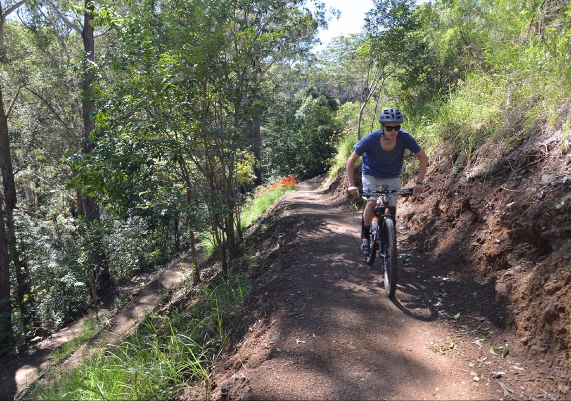 A cyclist riding on the Hornsby Mountain Bike Trail, in northern Sydney 