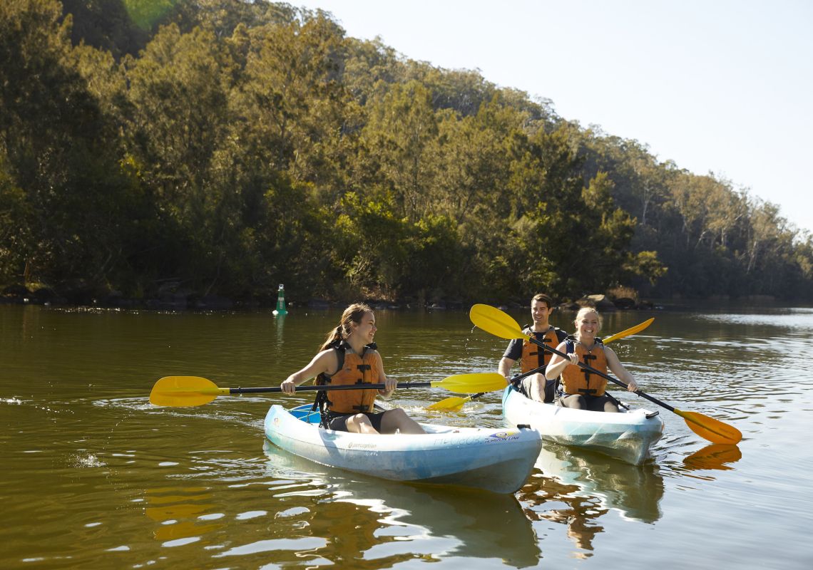 Kayaking on the Napean Friends enjoying a day of kayaking on the neapean River, Penrith