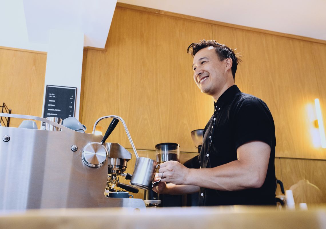 Artificer Coffee, Surry Hills Barista making morning coffees at Artificer Cafe, Surry Hills