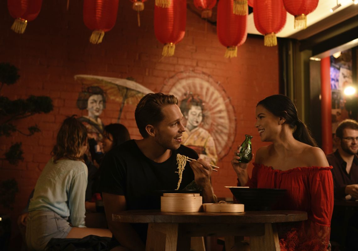 Spice Alley, Chippendale Couple enjoying food and drink in Spice Alley, Chippendale
