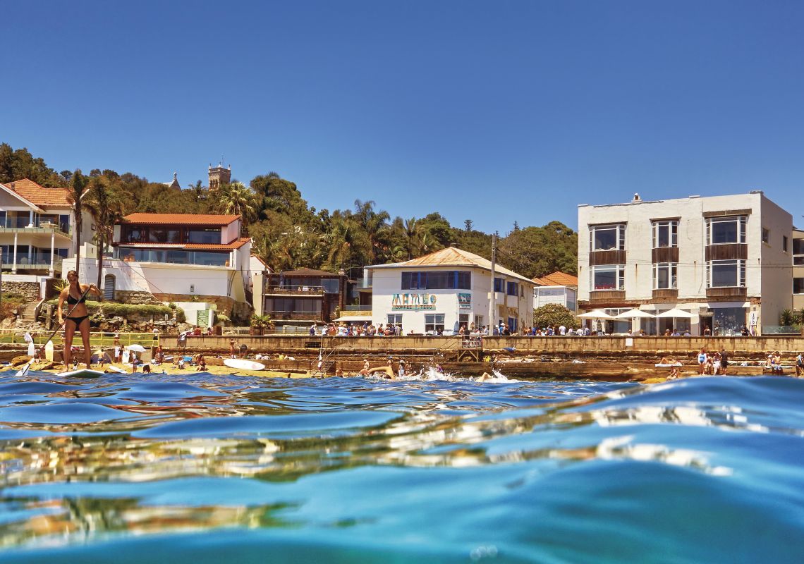 Views of beachgoers at Cabbage Tree Bay Aquatic Reserve in Manly, Sydney North