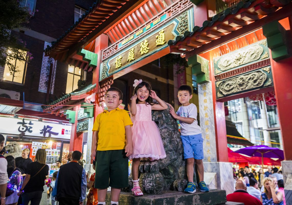 Chinatown Night Markets, Chinatown Children enjoying a night out at Chinatown Night Markets on Dixon street in Chinatown, Sydney City