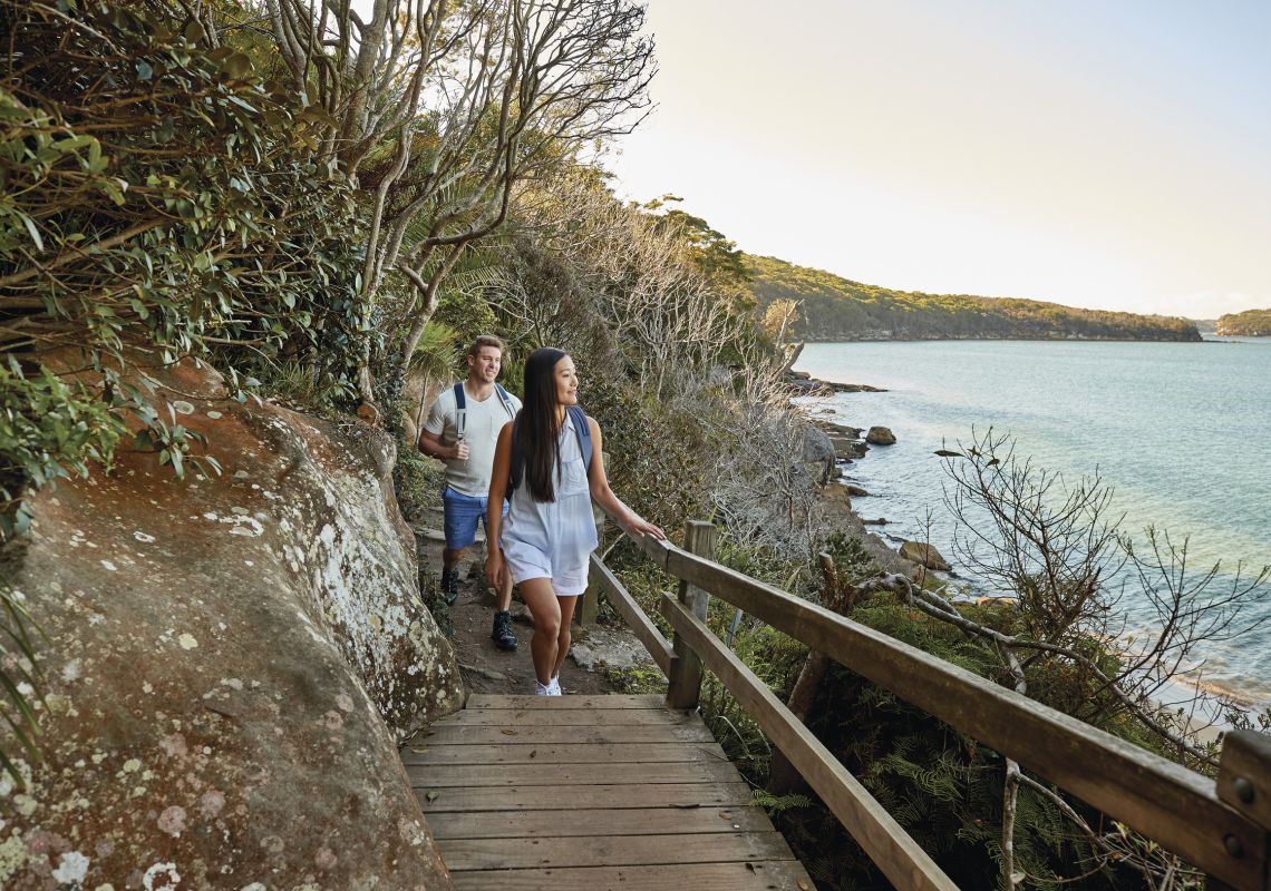 Spit Bridge to Manly Walk, Sydney North Couple enjoying the walk from Spit Bridge to Manly with scenic views across Sydney Harbour