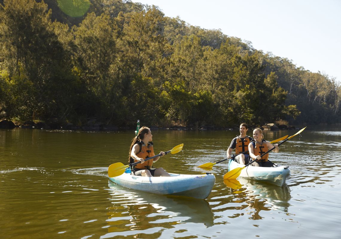 Kayaking, Nepean River Friends enjoying a day of kayaking on the Nepean River in Penrith, Sydney West