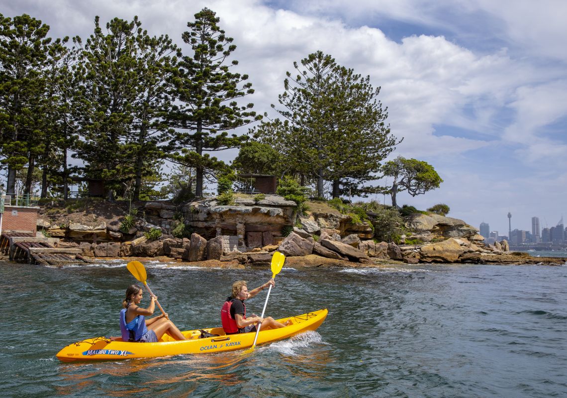Kayaking, Sydney Harbour Couple enjoying a day of kayaking on Sydney Harbour, Sydney City