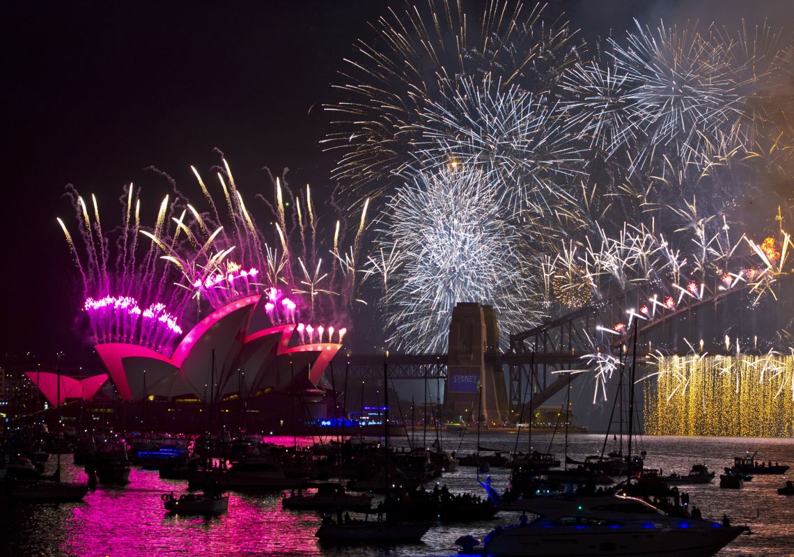 Sydney fireworks, New Year's Eve, Sydney Harbour Sydney's New Year's Eve fireworks,view from Garden Island