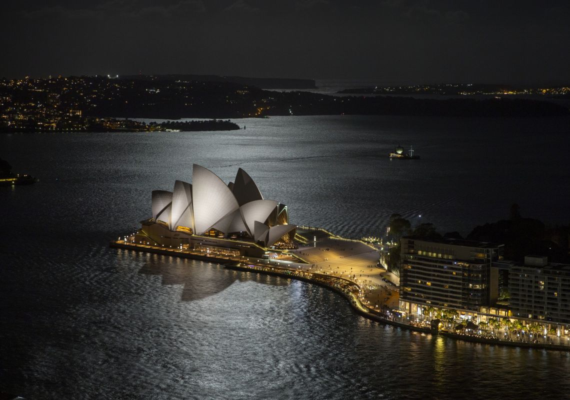 Moonlight from the supermoon hitting the Sydney Opera House 