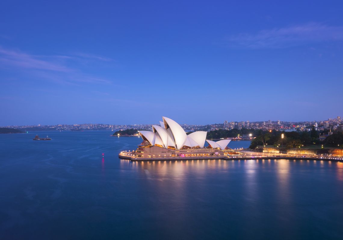 Sydney Opera House, Sydney Sydney Opera House sails lit up for the evening in Sydney Harbour, Sydney
