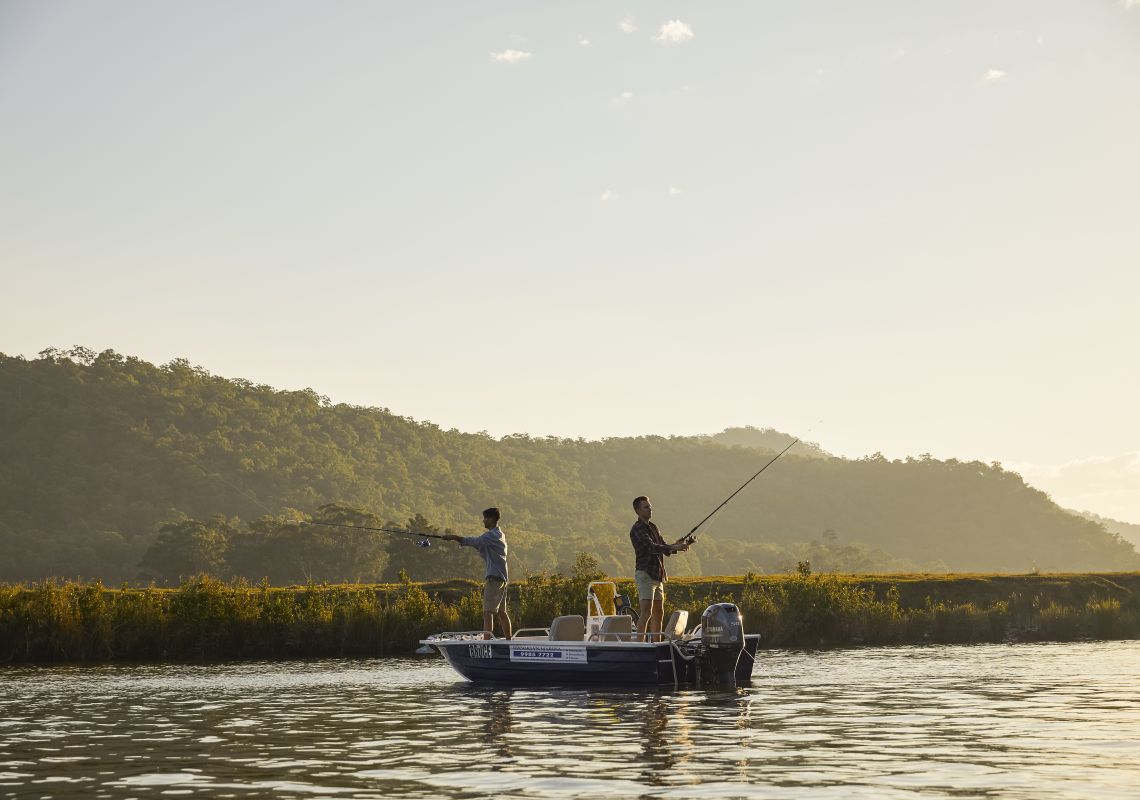 Fishing, Wisemans Ferry Friends enjoying an afternoon of fishing on the Hawkesbury River, Wisemans Ferry.