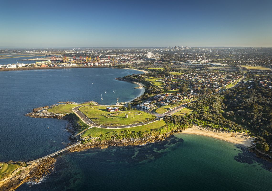 Sydney Aerials, Botany Bay Aerial view of Bare Island in Botany Bay, Sydney South