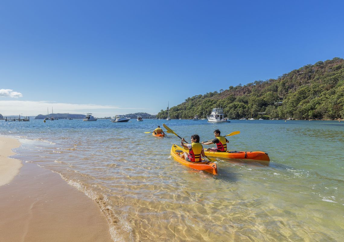 Kayaking, Pittwater Friends kayaking on Pittwater at The Basin near Coasters Retreat