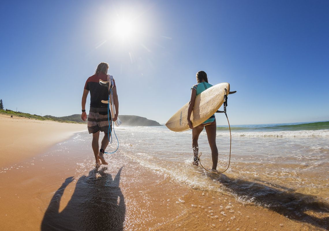Surfing, Palm Beach Two surfers enjoying a sunny morning at Palm Beach, Sydney North