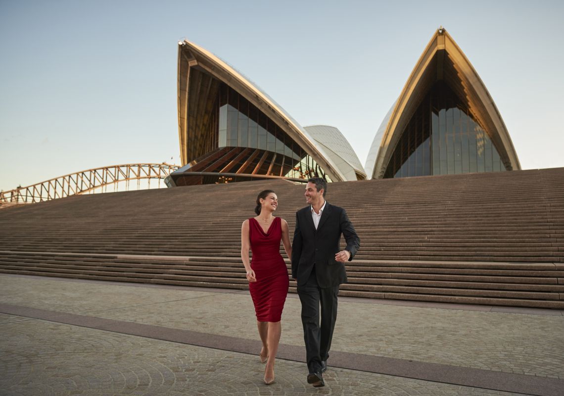 Couple enjoying an evening out at Sydney Opera House, Sydney City
