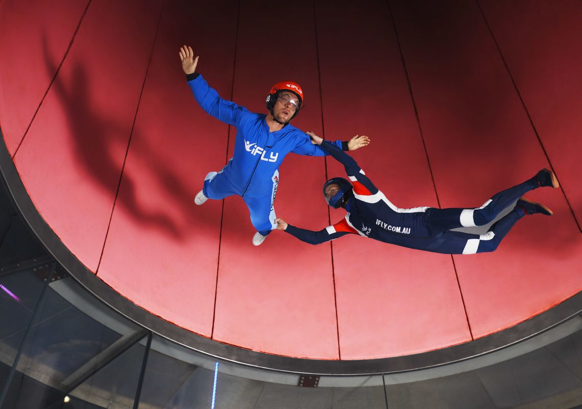 Man enjoying an indoor skydiving experience with iFLY Downunder, Penrith