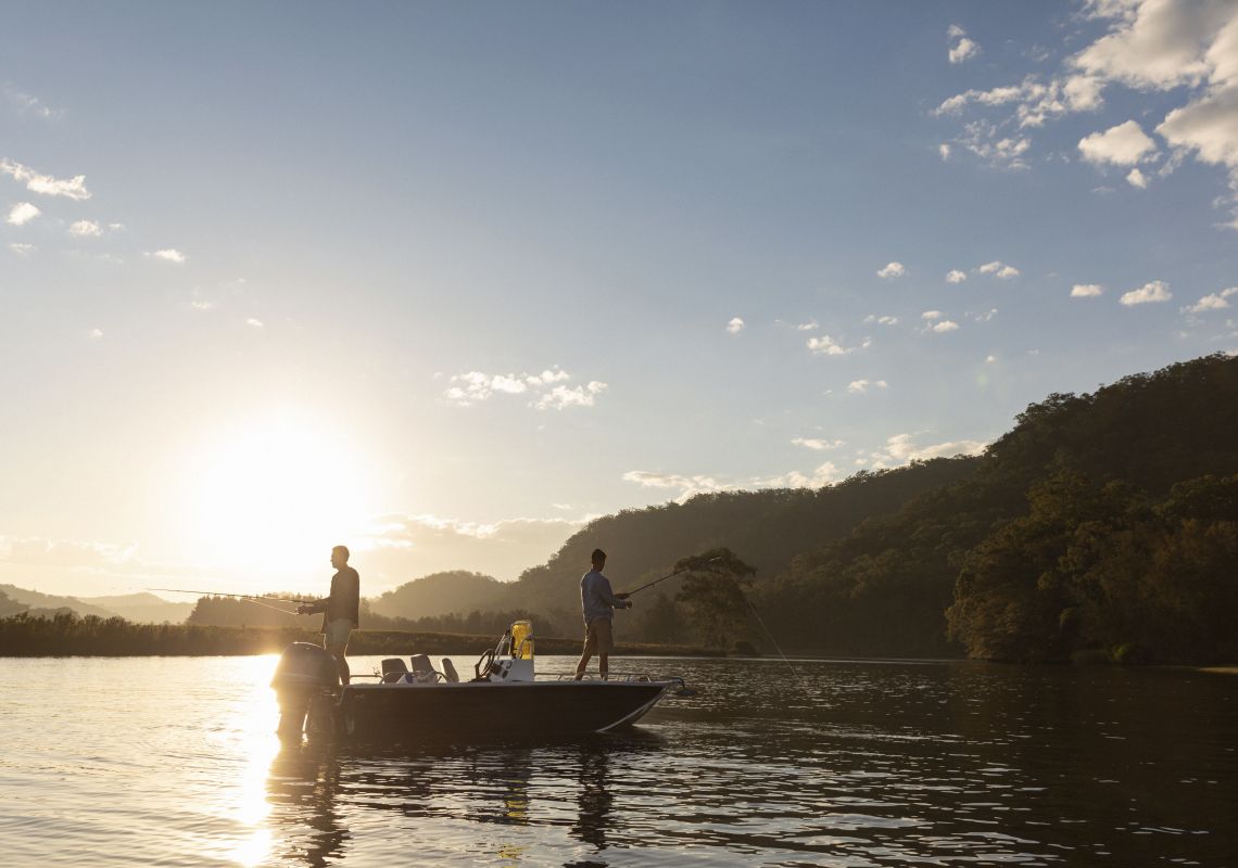 Fishing, Wisemans Ferry Friends enjoying an afternoon of fishing on the Hawkesbury River, Wisemans Ferry