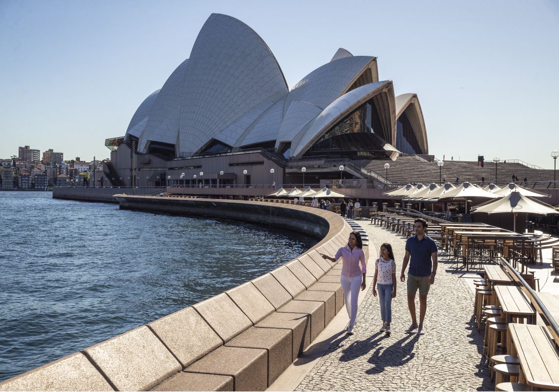 Sydney Opera House, Sydney Family enjoying a visit to the Sydney Opera House in Sydney Harbour, Sydney
