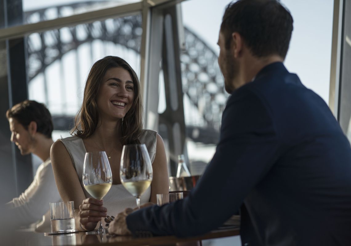 Quay Restaurant, The Rocks Couple enjoying food and drink at Quay Restaurant, The Rocks