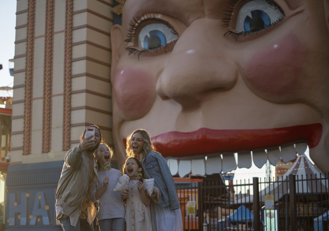 Luna Park Sydney, Milsons Point Family taking a selfie outside Luna Park Sydney, Milsons Point, Sydney North