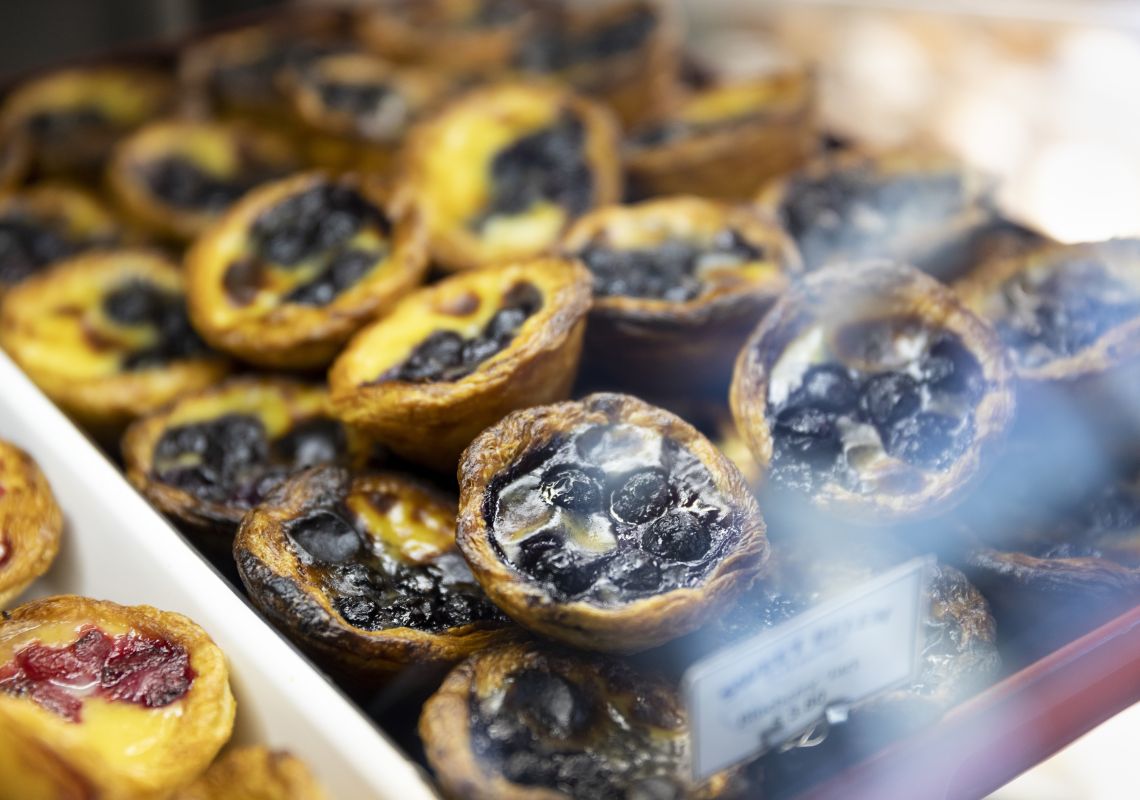 Sweet Belem Cake Boutique, Petersham Blueberry Portuguese tarts available for purchase from Sweet Belem Cake Boutique, Petersham