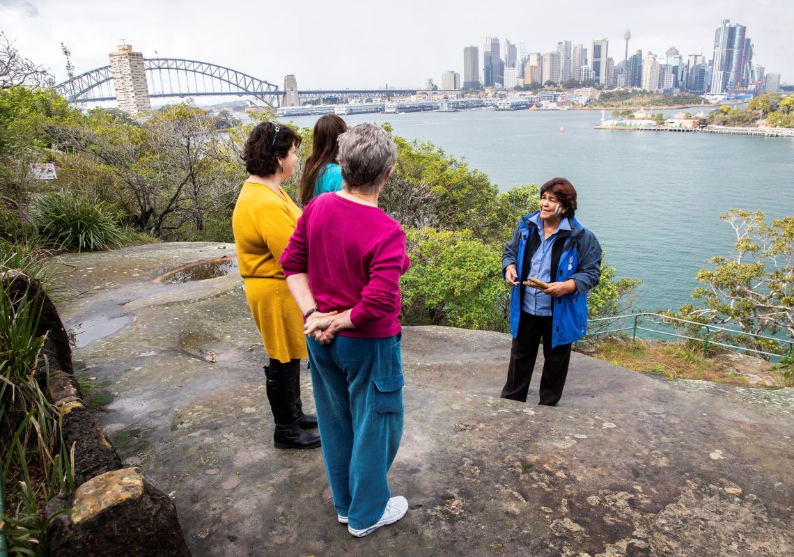 Dreamtime Southern X Tours, Sydney Women enjoying a guided Aboriginal cultural tour with Margret Campbell of Dreamtime Southern X in Sydney