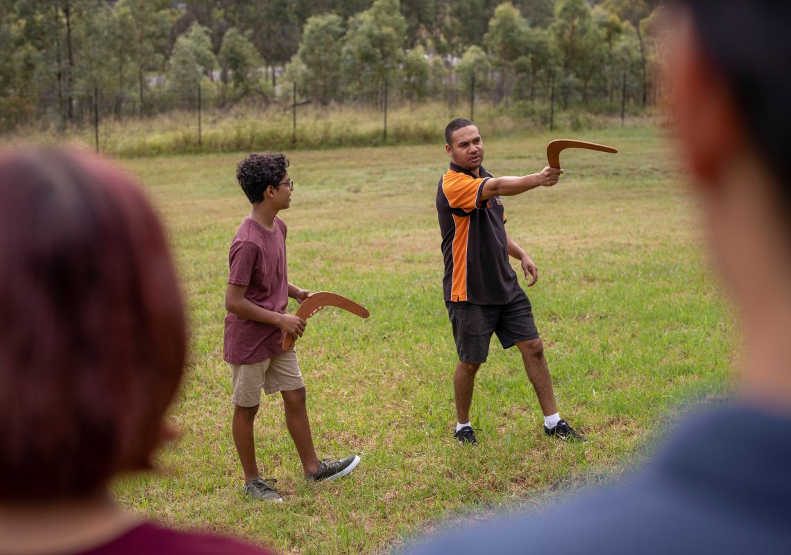 Muru Mittigar Aboriginal Cultural and Education Centre, Rouse Hill Family enjoying a visit to the Muru Mittigar Aboriginal Cultural and Education Centre, Rouse Hill in Sydney's north west