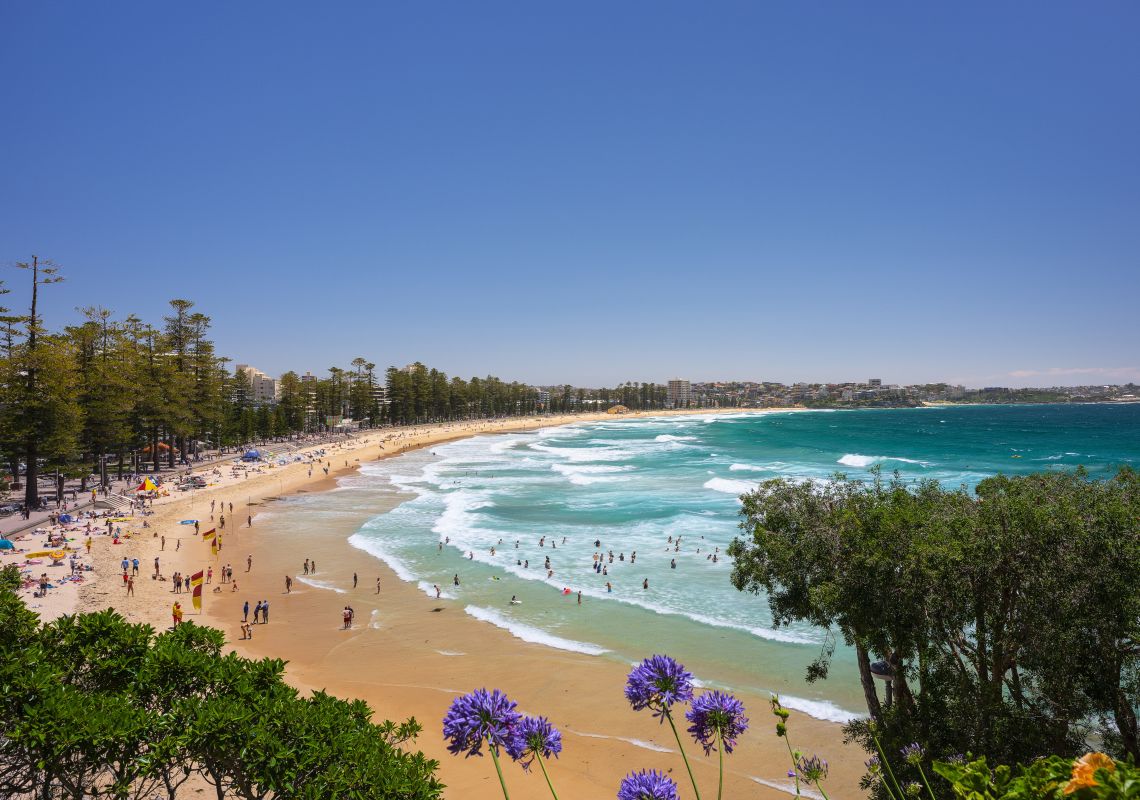 Crowds enjoying a Summer's day at Manly Beach in Manly, Sydney North