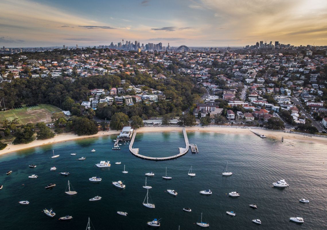 Aerial overlooking Balmoral Baths at Balmoral, Sydney North