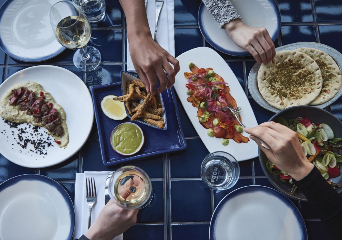 Anason, Barangaroo Friends sharing food and drink at Turkish restaurant Anason in Barangaroo, Sydney City