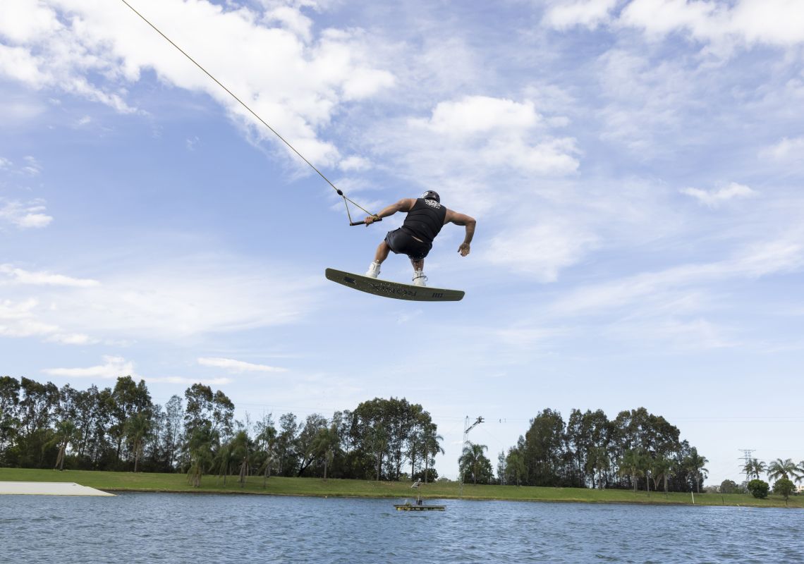 Man enjoying a wake boarding experience at Cables Wake Park, Penrith